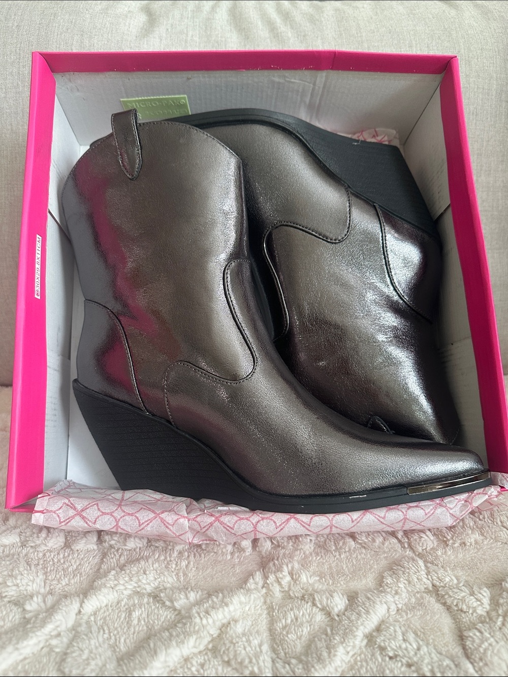 Rampage Metallic Pewter Wedge Ankle Boots